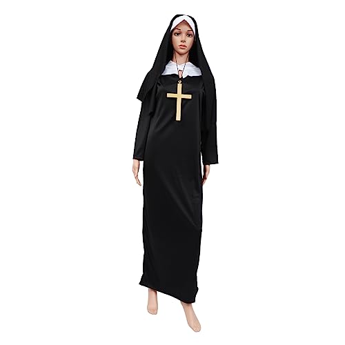 TOVINANNA 1 Satz Partyschmuck Kostümset für Nonnen Halloween-Nonnenkostüm mittelalterliches Nonnenkleid Nonnen-Outfit Nonnenkleidung Halloween-Party-Kostüm Baumwolle Black von TOVINANNA