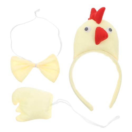 TOVINANNA 1 Set Dreidimensionales Huhn Dreiteiliges Set Bauernhoftierkostüm Hahnenzubehör Tierverkleidung Für Kinderparty Schwanzstirnbänder Hühnerzubehör Kurzer Plüsch Gelb von TOVINANNA