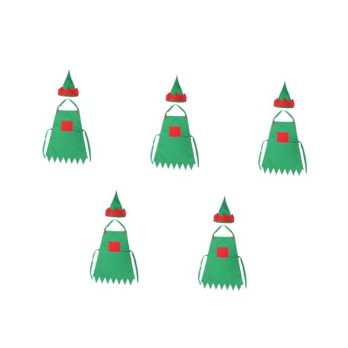 TOVINANNA 10 Stck. Weihnachtliches Schürzen und Mützenset aus Weichem Vliesstoff Grüner Elfenhut und Praktische Küchenschürze für Festliche Familienfeiern Partybedarf und Weihnachtsfeier von TOVINANNA