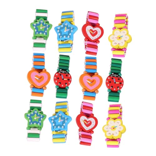 TOVINANNA 12 Stück Teiliges Holzarmbanduhren Kreative Spielzeuguhren für Niedlichem Cartoon Muster Leichtgewichtige Armbanduhr für Tolle Partygeschenke von TOVINANNA
