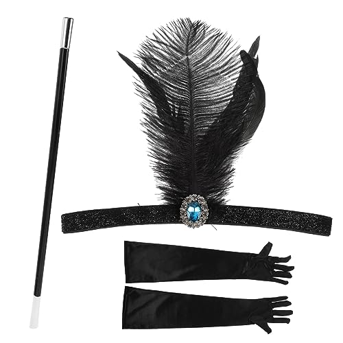 TOVINANNA 1Satz Damen Flapper Zubehör Jahre Kostüm mit Stirnband und Handschuhen für Vintage Party Halloween und Teeparty Events von TOVINANNA