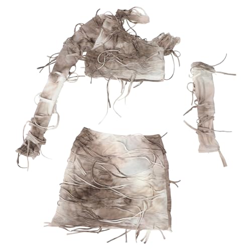 TOVINANNA 1Satz Damen Halloween Kostümset mit Kurzem Oberteil Rockärmeln Trendiges Party Outfit für Festivals Feiern Bequemes Atmungsaktives Design von TOVINANNA