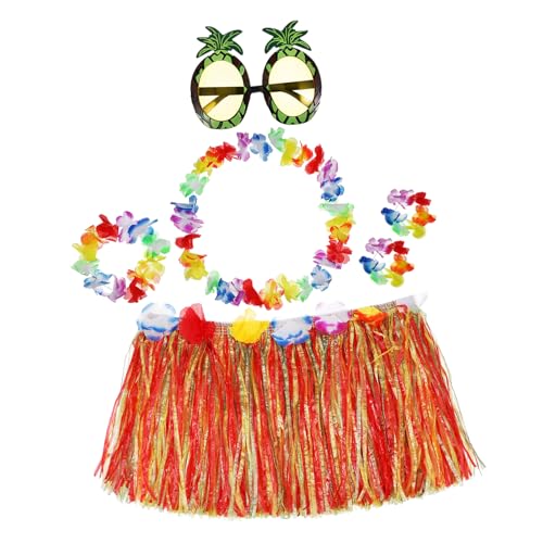 TOVINANNA 1Satz Hawaii Kostüm für Frauen Teiliges Outfit mit Grasrock Blumenkranz und Sonnenbrille für Luau Party Strandfeiern und Sommerfestivals von TOVINANNA
