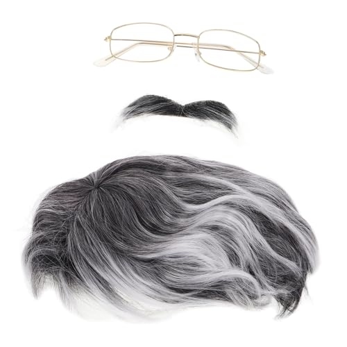 TOVINANNA 1Satz Opa Cosplay Set für Erwachsene Realistisches Old Man Anziehset mit Perücke Brille für Halloween Theateraufführungen Besondere Anlässe von TOVINANNA