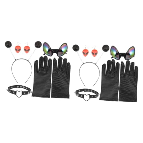 TOVINANNA 2 Sätze Party Kopfbedeckung Set Außerirdische Kostüm Accessoires mit Brille und Ohrringen für Erwachsene für Cosplay und Fotografie von TOVINANNA