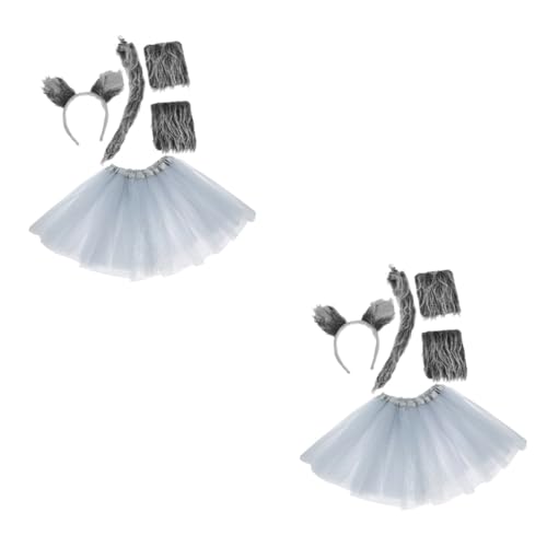 TOVINANNA 2 Sätze Wolf Kostüm für Damen Herren Tierkostüm Zubehör mit Wolfsohr Haarreif Tutu Rock für Cosplay Karneval Halloween Tier Themenpartys von TOVINANNA