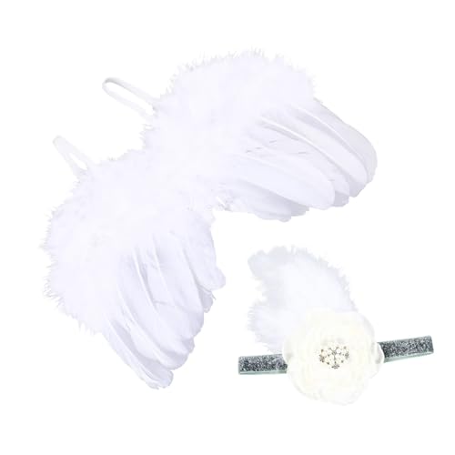 TOVINANNA 2 Stück Foto Kostüme mit Flügeln und Blumen für Neugeborene Fotorequisiten für Hunderttage Fotoshooting und Haarband von TOVINANNA