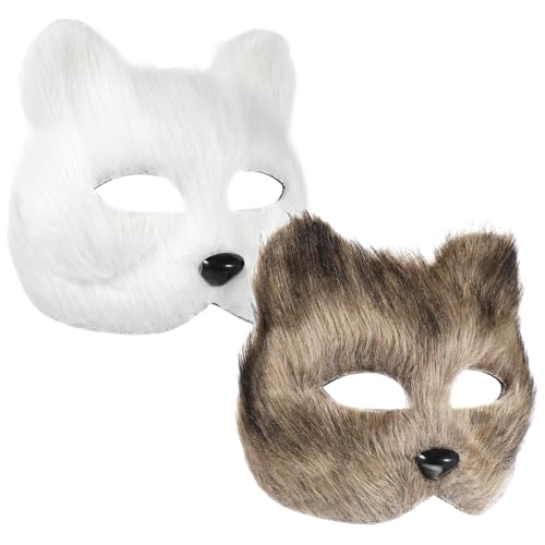 TOVINANNA 2 Stück Fuchsmaske aus Leichtem Material Weiße und Graue Tiermasken für Halloween Karneval Kostümparty DIY Blank Masken als Maskenrequisite für Fasching und Bühnenauftritte von TOVINANNA