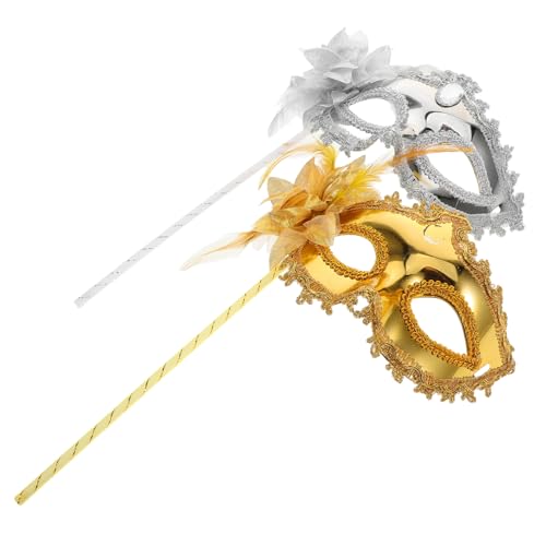 TOVINANNA 2 Stück Handmaske Mit Stab Karnevalskostüm Zubehör Für Damen Maskenmaske Mit Stab Karnevalsmaskenkostüm Mardi Gras Maske Karnevalsgesichtsmaske Venezianische Maske Stoff von TOVINANNA