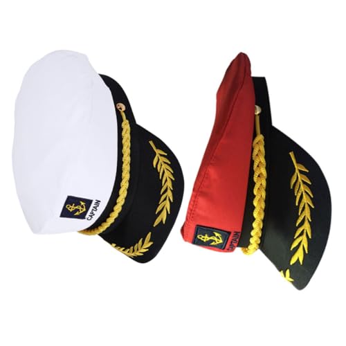 TOVINANNA 2 Stück Kapitänsmützen mit Besticktem Segelmuster Vintage Matrosen Cosplay Hüte in Rot und Weiß Strapazierfähige Party und Kostümaccessoires für Maskerade und Rollenspiele von TOVINANNA
