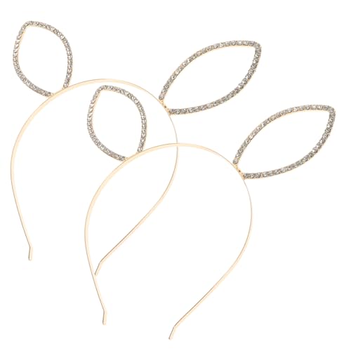 TOVINANNA 2 Stück Metall Stirnband Hasenohren mit Strass Leicht und Bequem Kopfschmuck für Frauen Party Hochzeit Cosplay Kostüm Zubehör Eleganter Haarschmuck Goldfarben von TOVINANNA