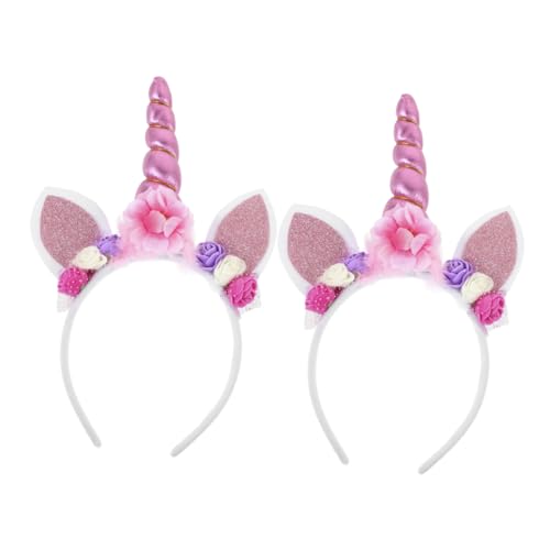 TOVINANNA 2 Stück Stirnband Einhornpartyzubehör kreative Haarreifen einhorn kopfschmuck entzückendes Einhorn-Haarband Haarband im Einhorn-Design Einhorn Cosplay Haarreif Gittergewebe Rosa von TOVINANNA