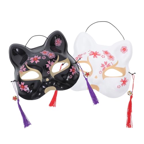 TOVINANNA 2Stücke Japanische Katzenmaske mit Handbemalung für Halloween Karneval Kostümpartys für Cosplay Festliche Anlässe von TOVINANNA