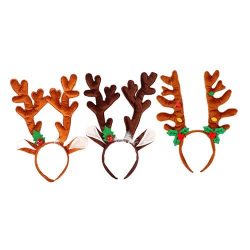 TOVINANNA 3 Stück Weihnachtliches Rentier Haarreif mit Glocken Klassisches Geweih Design Festliches Haarband für Party Weihnachtsstimmung von TOVINANNA
