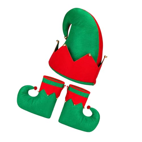 TOVINANNA 3 Stück Weihnachtself Kostüm Set Teilig Rot Grün Weihnachtsmütze Filz Elf Schuhe Karneval Party Ball Kostüm für Erwachsene TOVINANNA 3 Stück Weihnachtself Kostüm Set Teilig Rot Grün Weihnachtsmütze Filz Elf Schuhe Karneval Party Ball Kostüm für Erwachsene von TOVINANNA