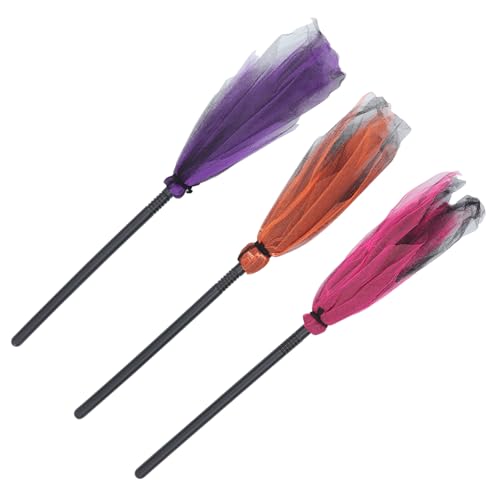 TOVINANNA 3 Stücke Teiliges Halloween Kunststoff Hexenbesen mit Abnehmbarem Stiel Mesh-Design Party-deko für Hexenkostüm Erwachsene von TOVINANNA