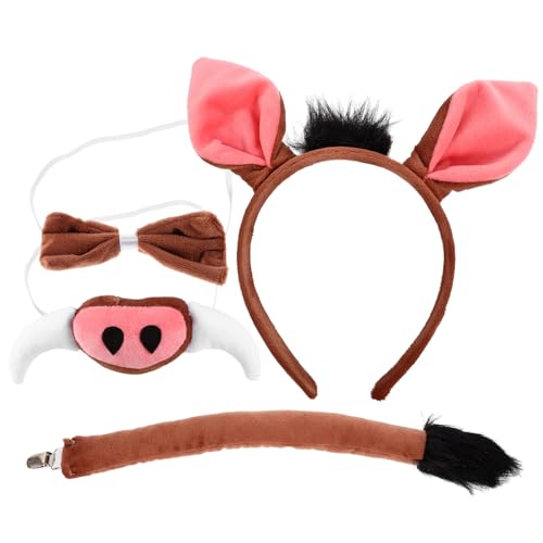 TOVINANNA 4-Teiliges Tier-Cosplay-Zubehör-Set Schweine-Tier-Ohr-Stirnband Nasen-Fliege Und Schwanz-Kostüm-Set Dschungel-Zoo-Party-Cosplay-Requisiten von TOVINANNA