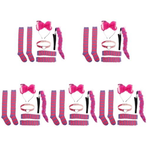 TOVINANNA 5 Sätze Katzenohren Kostüm Set mit Stirnband Handschuhen und Socken Teiliges Set für Halloween Cosplay und Partys für Tierische Verkleidungen von TOVINANNA