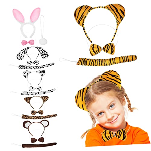 TOVINANNA 6 Sets Cartoon Stirnband Kopfschmuck Tiere Ohren Katze Tierohren Stirnbänder Wolf Gepard Tierkostüme Für Hasenohren Stirnband Fuchs Haarband Kostüm Flanell von TOVINANNA