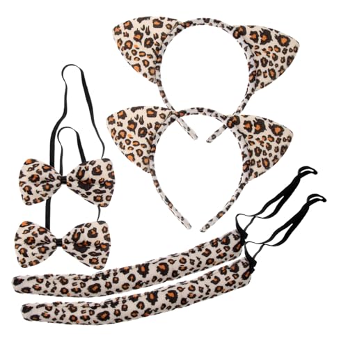 TOVINANNA 6 Stück Teiliges Katzenohren Stirnband mit und Fliege Niedliches Leopardenmuster Hautfreundlich und Geruchlos für Halloween Kostümpartys und Cosplay Auffälliges Cartoon design von TOVINANNA