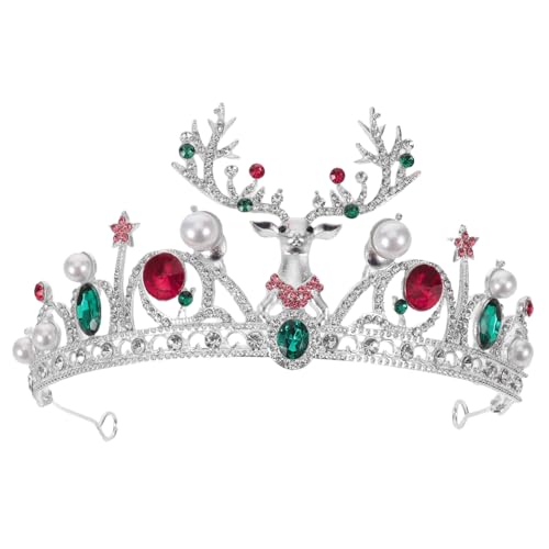 TOVINANNA Barocke Weihnachtskrone mit Rentiergeweih Leichtes Langlebiges Legierungs Crown mit Perlen und Funkelnden Strasssteinen Stilvolle Festliche Haaraccessoires für Braut Party Cosplay von TOVINANNA