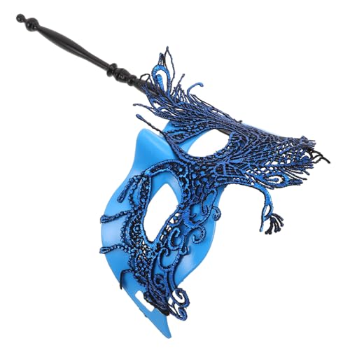 TOVINANNA Blaue Spitzenmaske mit Handheld Stab für Karneval Maskenball und Halloween Leichtes Bequemes Design für Stundenlangen Tragekomfort von TOVINANNA