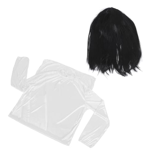 TOVINANNA Geisterbraut Kostüm für Halloween Weißes Horror Outfit mit Schwarzer Perücke für Cosplay Halloween Partys Gruselige Veranstaltungen von TOVINANNA