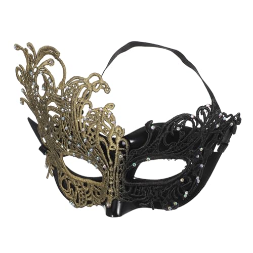 TOVINANNA Halbgesichts-spitzenmaske Damen Elegant Elastisch Vintage Karneval Masquerade Ball Halloween Kostüm Zubehör Schwarz-gold von TOVINANNA