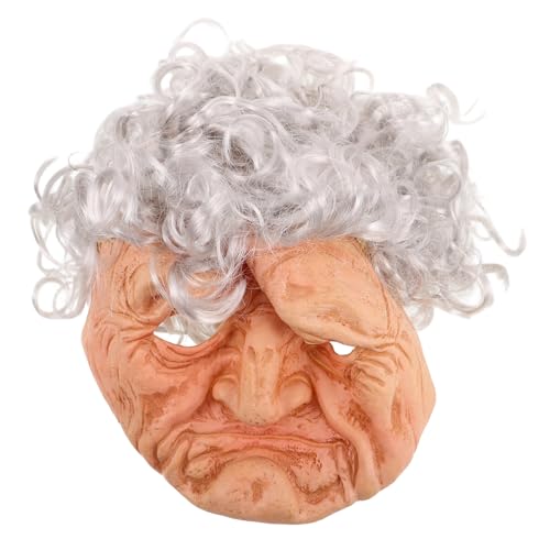 TOVINANNA Halloween Alte Maske mit Haar Lustige Alte Gesicht Maske Perücke für Männer Kostüm für Halloween Party Theateraufführungen von TOVINANNA