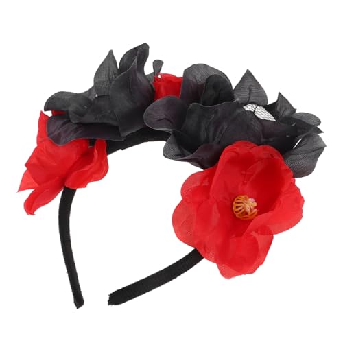 TOVINANNA Halloween Haarschmuck Stirnband mit Realistischer Rosen Schädel Deko für Halloween Partys und Kostümfeste Schwarz Rot Vielseitiges Accessoire für Damen und Themenveranstaltungen von TOVINANNA