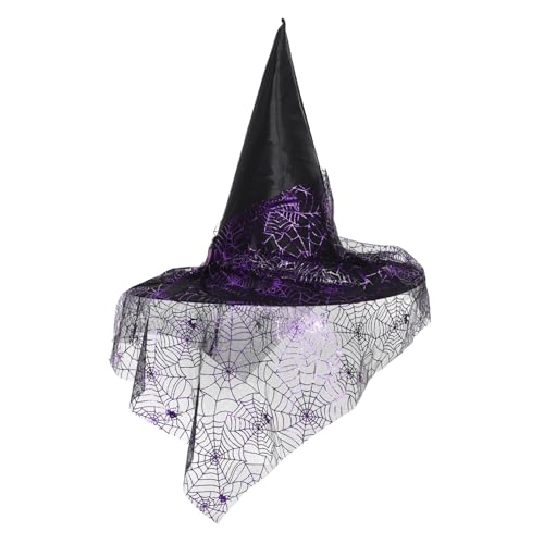 TOVINANNA Halloween Hexenhut mit Schleier Stylischer Kostümhut für Damen Halloween Partys Cosplay Atmungsaktivem Material Leicht Komfortabel für Stundenlanges von TOVINANNA