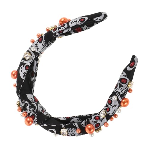 TOVINANNA Halloween Stirnband Damen mit Perlen und Schädel Motiv Elegantes Geknotetes Haarband für Halloween Party Sicherer Sitz Modisches Accessoire für Festliche Looks von TOVINANNA