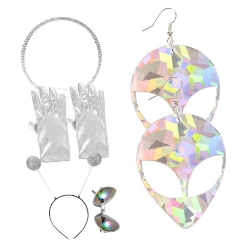 TOVINANNA Lustiges Alien Kostümset mit Stirnband Sonnenbrille Ohrringen Kette und Handschuhen für Party Fasching Halloween Unisex Leicht und Bequem Verkleidung Accessoires TOVINANNA Lustiges Alien Kostümset mit Stirnband Sonnenbrille Ohrringen Kette und Handschuhen für Party Fasching Halloween Unisex Leicht und Bequem Verkleidung Accessoires von TOVINANNA