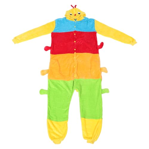 TOVINANNA Raupen-pyjama: Plüsch-flanell-schlafanzug mit Knopfleiste, Langen Ärmeln Und Cartoon-, Nachtwäsche mit Mütze Und Seitentaschen für Erwachsene – Gemütliche Halloween-loungewear für von TOVINANNA