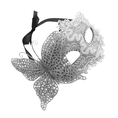 TOVINANNA Schmetterling Halbmaske Festliche Dekomasken Für Herren Damen Vintage Für Damen Prinzessin Braut Maske Karneval Mardi Gras Maske Stoff Silber von TOVINANNA