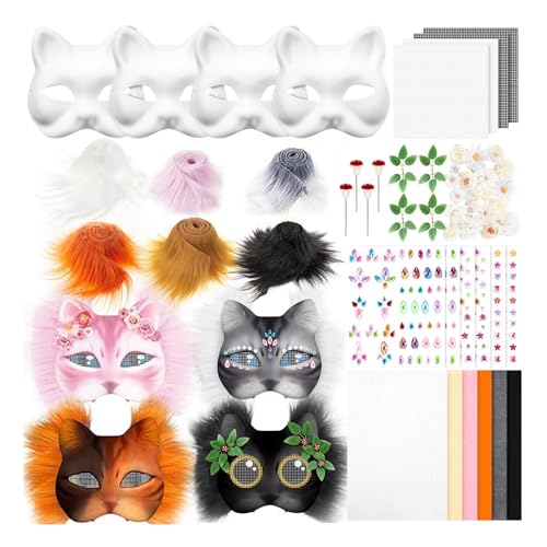 TOWARDSNAN 4 Pieces Unbemalt Katzen Gesichtsmaske Mit Augennetz Pelzige Aufkleber Weiße Papiermaske Für Maskeraden Halloween Cosplay TOWARDSNAN 4 Pieces Unbemalt Katzen Gesichtsmaske Mit Augennetz Pelzige Aufkleber Weiße Papiermaske Für Maskeraden Halloween Cosplay von TOWARDSNAN