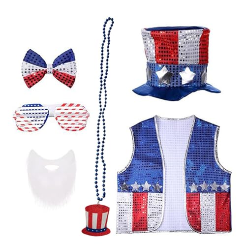 TOWARDSNAN America Flag Costumes Accessoires Gefälschte Bart Flag Jacken Sonnenbrille Bart Für Den 4. Juli Unabhängigkeitstag Feier von TOWARDSNAN