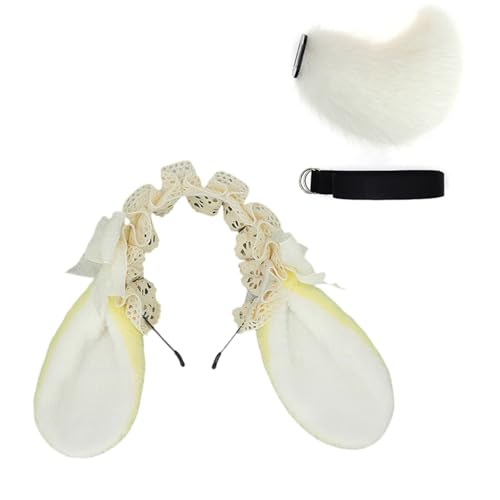 TOWARDSNAN Hasen Ohren Stirnband Kunstpelze Schwanz Ohren Stirnbänder Kurze Hasen Heck Halloween Cosplay Kostüm Bunnies Kostüm von TOWARDSNAN
