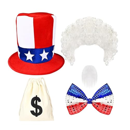 TOWARDSNAN Onkel Patriotische Kleideroutfits Patriotisch Onkel Kostüm Umfasst Bowtie Barts Und Geldbag Für Männer Cosplay von TOWARDSNAN