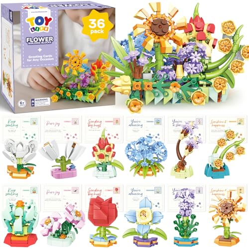 TOY Life 36 Stück Geburtstagsgeschenkkarten für Kinder Klassenzimmer Blumen Bausteine Geburtstag Party Gastgeschenke Geburtstag Goodie Bags Geschenk für Jungen Mädchen 3 4 5 6 von TOY Life