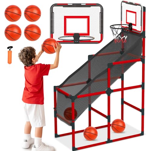 TOY Life Arcade Basketballspiel in der Höhe verstellbar, einfach zu installieren mit 4 Bällen und Hoop Set für Kinder im Alter von 3 bis 12 Jahren, Sportspiel für drinnen und draußen, Luftpumpe TOY Life Arcade Basketballspiel in der Höhe verstellbar, einfach zu installieren mit 4 Bällen und Hoop Set für Kinder im Alter von 3 bis 12 Jahren, Sportspiel für drinnen und draußen, Luftpumpe von TOY Life