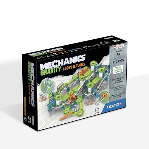 Geomag - Mechanics Gravity Loops & Turns - Educational and Creative Game for Children - Circuit with Magnetic Building Blocks, Recycled Plastic - Set of 130 Pieces, White, Green, Orange, Blue von Geomag