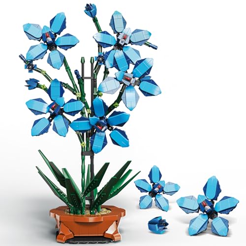 TOY PLAYER Blau Orchidee Blumen Pflanzen Bausatz Set,Blumenbonsai Klemmbausteine Baustein Set, Geschenke für Frauen Erwachsene Männer (1097 PCS) von TOY PLAYER