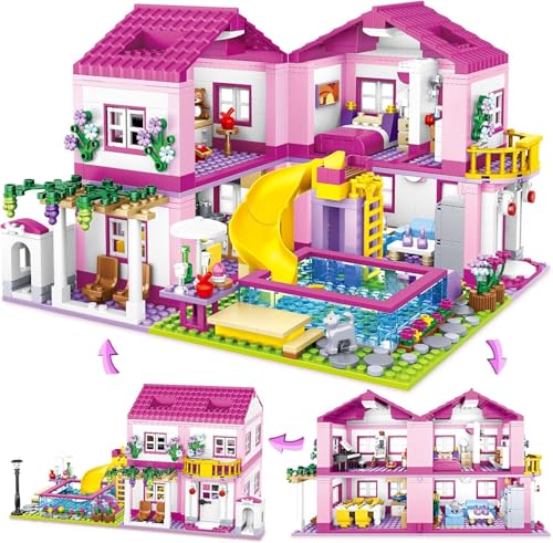 TOY PLAYER Friends Pink Sommer Villa Klemmbausteinen Haus Konstruktionsspielzeug Friends Mädchen Haus Geschenk für Mädchen 8–18 und Erwachsene Liebhaber von Baust 1523PCS von TOY PLAYER