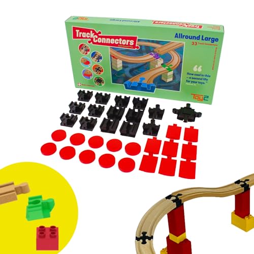 TOY2 Allround Large mit 33 Schienenverbindern Kompatibel mit BRIO Eisenbahn & Duplo Bausteine - Bauset 6 Verschiedene Track Connectors - Nachhaltige Holzeisenbahn und Holzschienen Set Verbinder TOY2 Allround Large mit 33 Schienenverbindern Kompatibel mit BRIO Eisenbahn & Duplo Bausteine - Bauset 6 Verschiedene Track Connectors - Nachhaltige Holzeisenbahn und Holzschienen Set Verbinder von TOY2