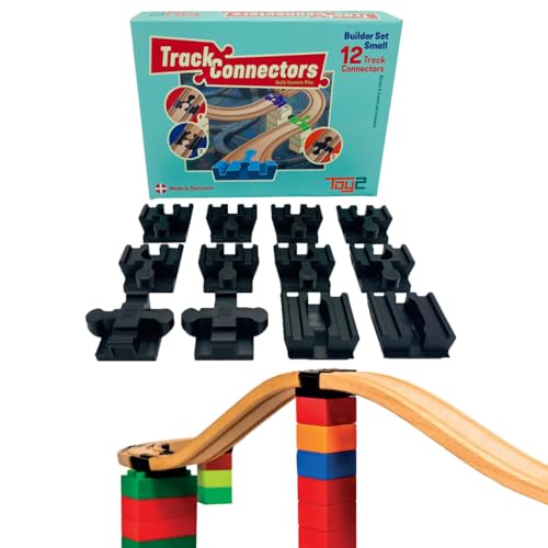 12 TOY2 Schienenverbindern Builder Small Kompatibel BRIO® Eisenbahn & Lego DUPLO® Bausteine-Bauset 3 Verschiedene Connectors-Nachhaltige Holzeisenbahn Holzschienen Verbinder von TOY2