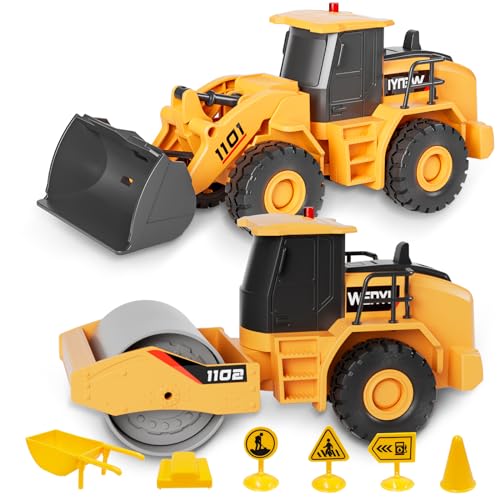 TOYABI Baustellenfahrzeuge Kinder, 2er-Set Sandspielzeuge mit Musik & Licht, Bulldozer- & Walzen-LKW-Spielzeuge, Geschenk für Jungen & Mädchen Kinder im Alter von 3 4 5 6 7 8 Jahren von TOYABI