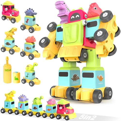 TOYABI Dinosaurier Spielzeug, 5 in 2 Rex Auto, Spinosaurus Auto, Triceratops Auto Switch and Go Dino Zug und Transformers Spielzeug, Jungen und Mädchen ab 3 4 5 6 Jahre TOYABI Dinosaurier Spielzeug, 5 in 2 Rex Auto, Spinosaurus Auto, Triceratops Auto Switch and Go Dino Zug und Transformers Spielzeug, Jungen und Mädchen ab 3 4 5 6 Jahre von TOYABI