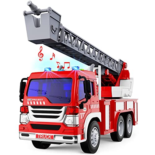 TOYABI Feuerwehrauto Groß- Feuerwehr Spielzeug mit Leiter, Licht-& Sound 1:16 Feuerwehr Geschenk für Kinder Jungen Feuerwehrauto ab 3 4 5 6 7 8 Jahre von TOYABI