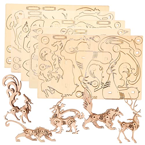 5Stücke Teiliges Interaktives Holz Tierpuzzle für Kreatives DIY für Geduld Konzentration und Eltern Junge Mädchen Interaktion zu Weihnachten oder Geburtstagen von TOYANDONA